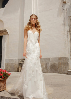 Beaded Lace Tulle Fringe Fashion Wedding Dress